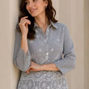 Grey Women Classic Striped Casual Shirt