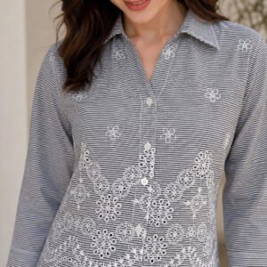 Grey Women Classic Striped Casual Shirt