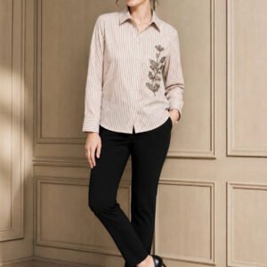 Camel Brown Women Standard Striped Casual Shirt
