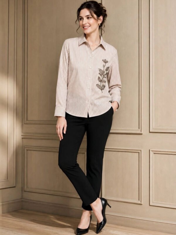 Camel Brown Women Standard Striped Casual Shirt