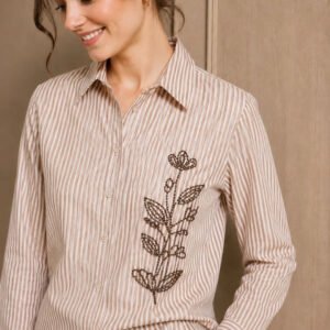 Camel Brown Women Standard Striped Casual Shirt
