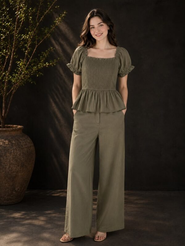 PW202671 Olive Linen Cord Set